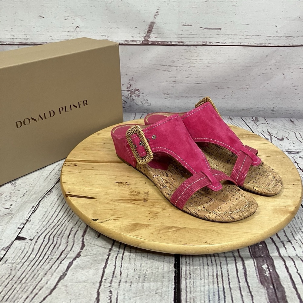 Donald J Pliner Ofelia Magenta Suede Buckle Wedge Sandals Womens Size 9